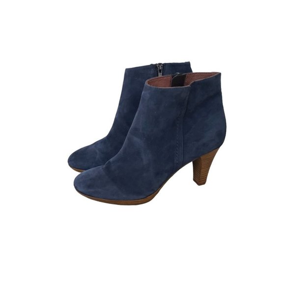 Manfield dark blue nubuck leather heeled ankle boots - Picture 4 of 12